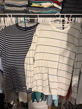 lululemon athletica White Tee with Thin Gray Stripes